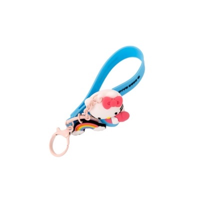 Chaveiro Hello Kitty com arco-íris e correia azul