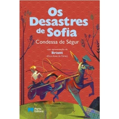 Capa do livro Os Desastres de Sofia com ilustração colorida de uma menina num carrinho puxado por um burro