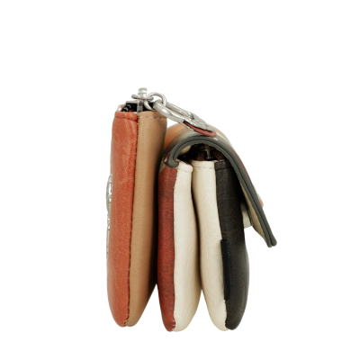 Carteira pequena em couro multicolor com fecho metálico