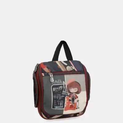 Mochila pequena colorida com bolso transparente e desenho de menina