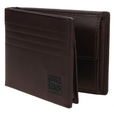 Carteira masculina castanha em pele com logótipo Pepe Jeans e várias ranhuras para cartões