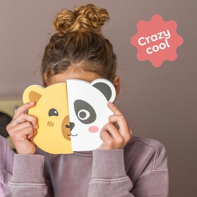 Caderno com capas de rosto de urso amarelo e panda branco