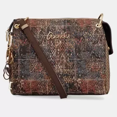 Mala tiracolo Anekke multicolor em tons castanhos e dourados