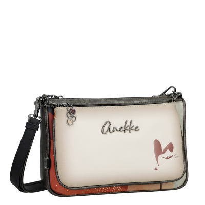 Mala de mão Anekke creme com detalhes coloridos e alça preta