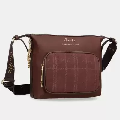 Mala tiracolo castanha Anekke com bolso frontal e alça ajustável