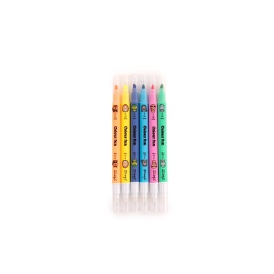 Conjunto de marcadores coloridos com tampas transparentes em fundo branco