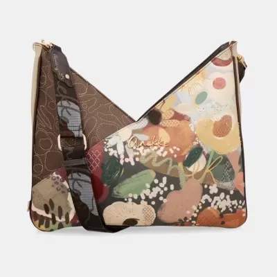Mala de ombro Anekke com padrão floral e detalhes castanhos