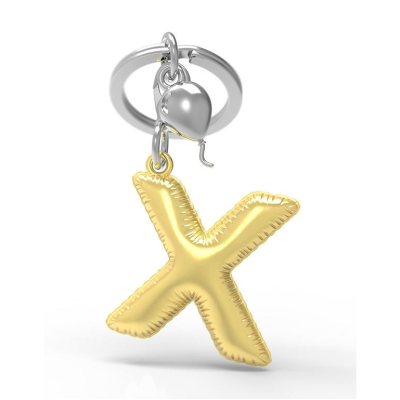 Porta-chaves com pendente letra X dourada tipo balão