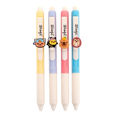 Quatro canetas coloridas com garras decorativas de animais na presilha e texto mr wonderful* na presilha.