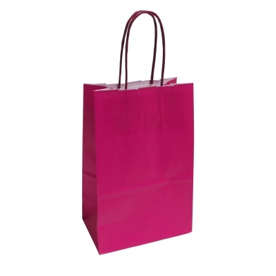 Saco de papel rosa com alças finas e fundo quadrado