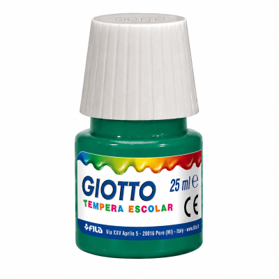 Frasco de tinta guache verde GIOTTO com tampa branca e rótulo colorido
