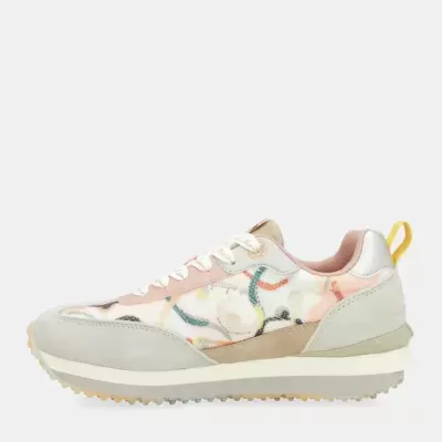 Ténis desportivos rosa e bege com padrão floral multicolor