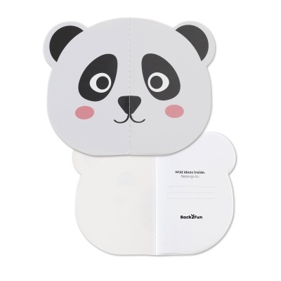 Livro infantil em forma de rosto de panda com texto dentro