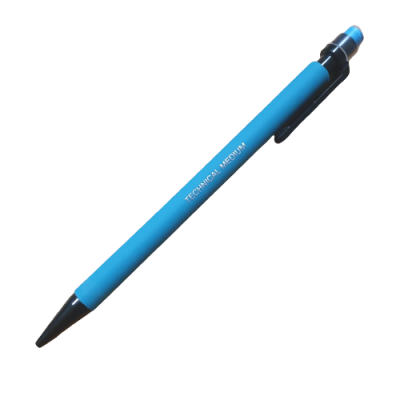 Caneta técnica azul com escrita TECHNICAL MEDIUM