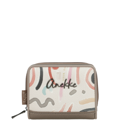 Carteira pequena com padrão colorido abstrato e logótipo Anekke
