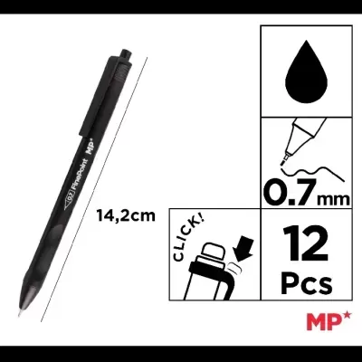 Caneta esferográfica preta TRIDENT FinePoint MP de 14,2 cm e ponta 0,7 mm