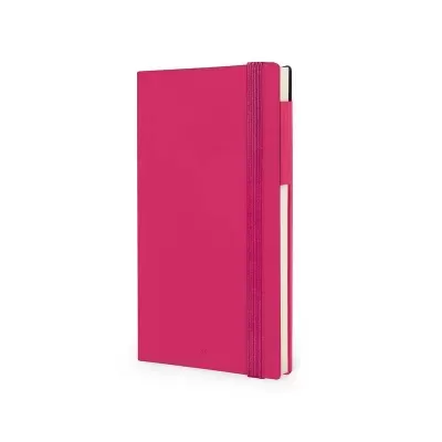 Caderno rosa com capa dura e elástico