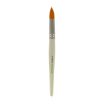 Pincel de pintura com cerdas laranja e cabo branco.