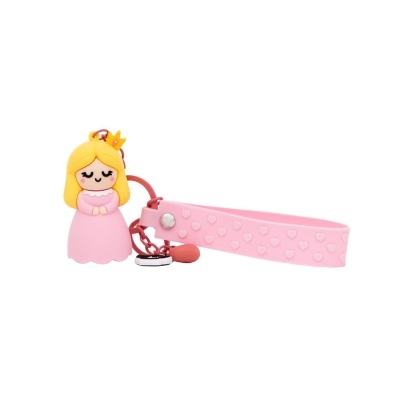 Chaveiro princesa de borracha com fita rosa e corações