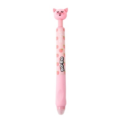 Caneta rosa com cabeça de porco e padrão de maçãs