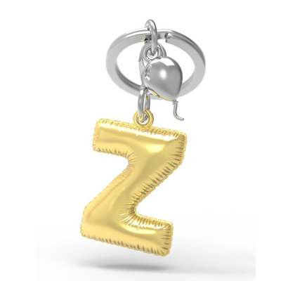 Chaveiro com balão dourado em forma de letra Z e pequeno balão prateado