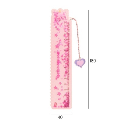 Régua rosa com purpurinas, unicórnio e pendente de coração