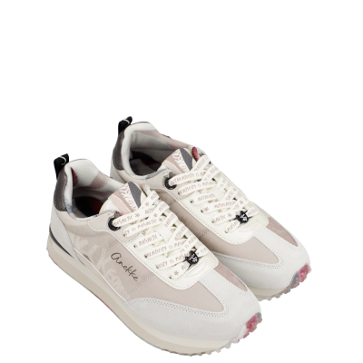 Par de sapatilhas desportivas bege claro com cordões com texto e logo Anekke