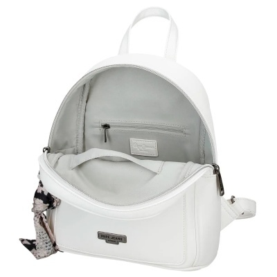 Mochila branca com interior cinza e laço estampado