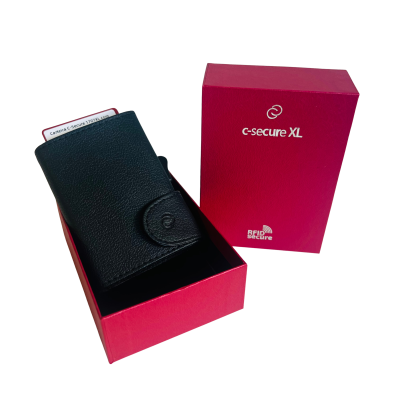 Carteira preta de pele com caixa vermelha c-secure XL