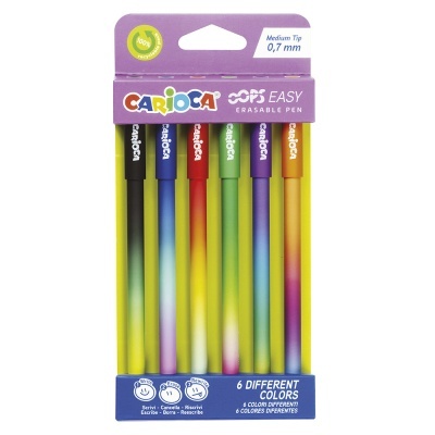 Conjunto de canetas apagáveis CARIOCA OOPS EASY com 6 cores diferentes em embalagem