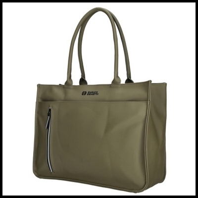 Mala caqui com pegas e bolso frontal com fecho