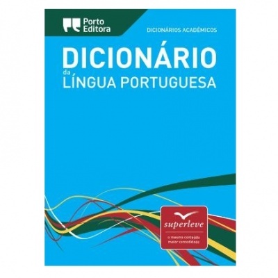 Capa de dicionário da língua portuguesa azul com selo superleve da Porto Editora