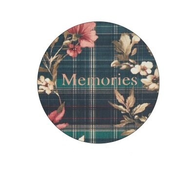Padrão xadrez com flores e texto Memories em círculo