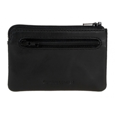 Carteira preta de pele com dois fechos de correr