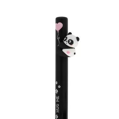 Caneta preta com panda 3D e balão cor-de-rosa