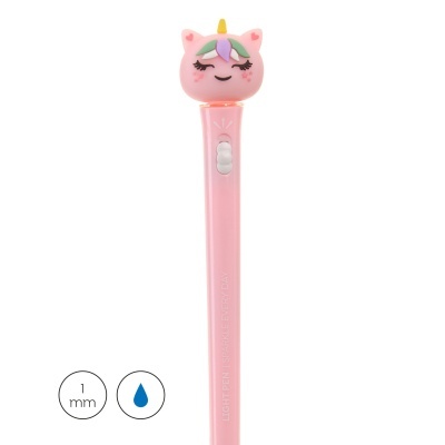 Caneta cor-de-rosa com cabeçote de unicórnio colorido