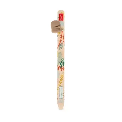 Caneta esferográfica decorativa com padrões florais e clipe em forma de mão