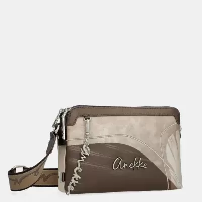 Bolsa de ombro Anekke castanha e bege com alça ajustável e pendente metálico