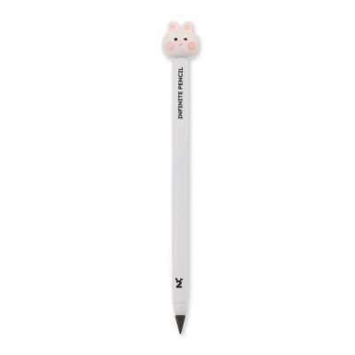 Lápis branco com cabeça decorativa de coelho e texto INFINITE PENCIL