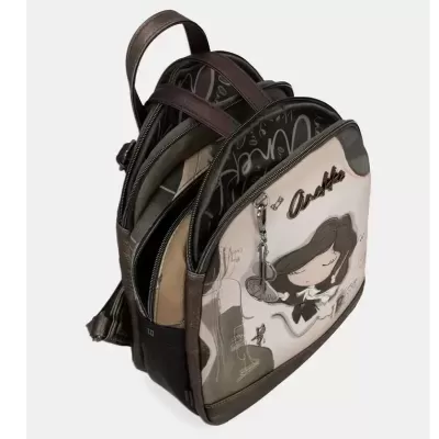 Mochila pequena com ilustração de menina e texto Anekke