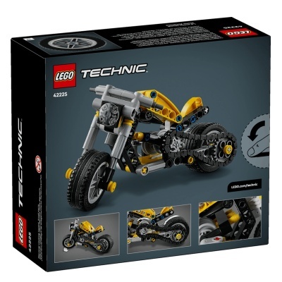 Caixa LEGO Technic com modelo de motocicleta amarela e preta