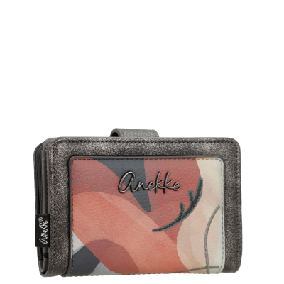 Carteira feminina Anekke com padrão abstrato colorido e textura em couro falso prateado