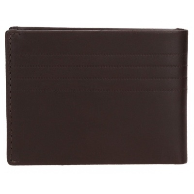Carteira de couro castanho escuro com costuras horizontais em relevo