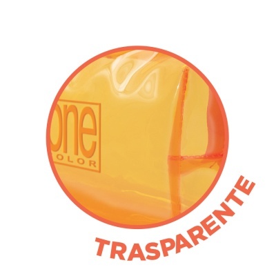 Bolsa transparente laranja em vinil com texto e costura reforçada