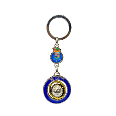 Porta-chaves azul e dourado com bola de futebol e emblema FC Porto