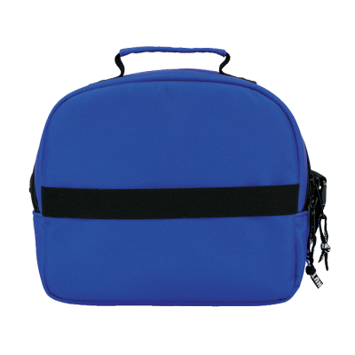 Bolsa azul com tira preta e fecho de zíper
