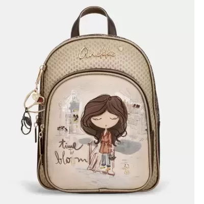 Mochila castanha com ilustração e texto Anekke