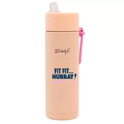 Garrafa desportiva cor de pêssego com inscrições Fit Fit Hurray
