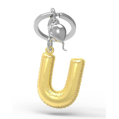 Porta-chaves com chaveiro em forma de letra U dourada e balão prata