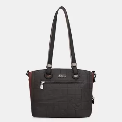 Mala de ombro preta com padrão em relevo e alças pretas